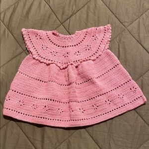 Handmade pink vintage knit baby dress o/s